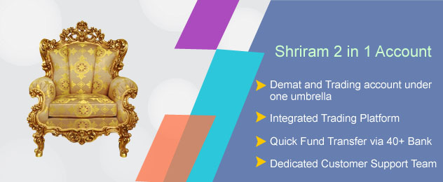 Shriram 2 in 1 Account banner showing Demat and Trading account features
